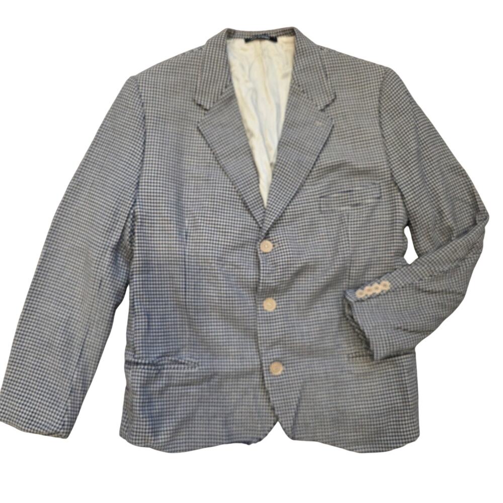 vintage houndstooth black and white lined tweed blazer, made in France, sz S